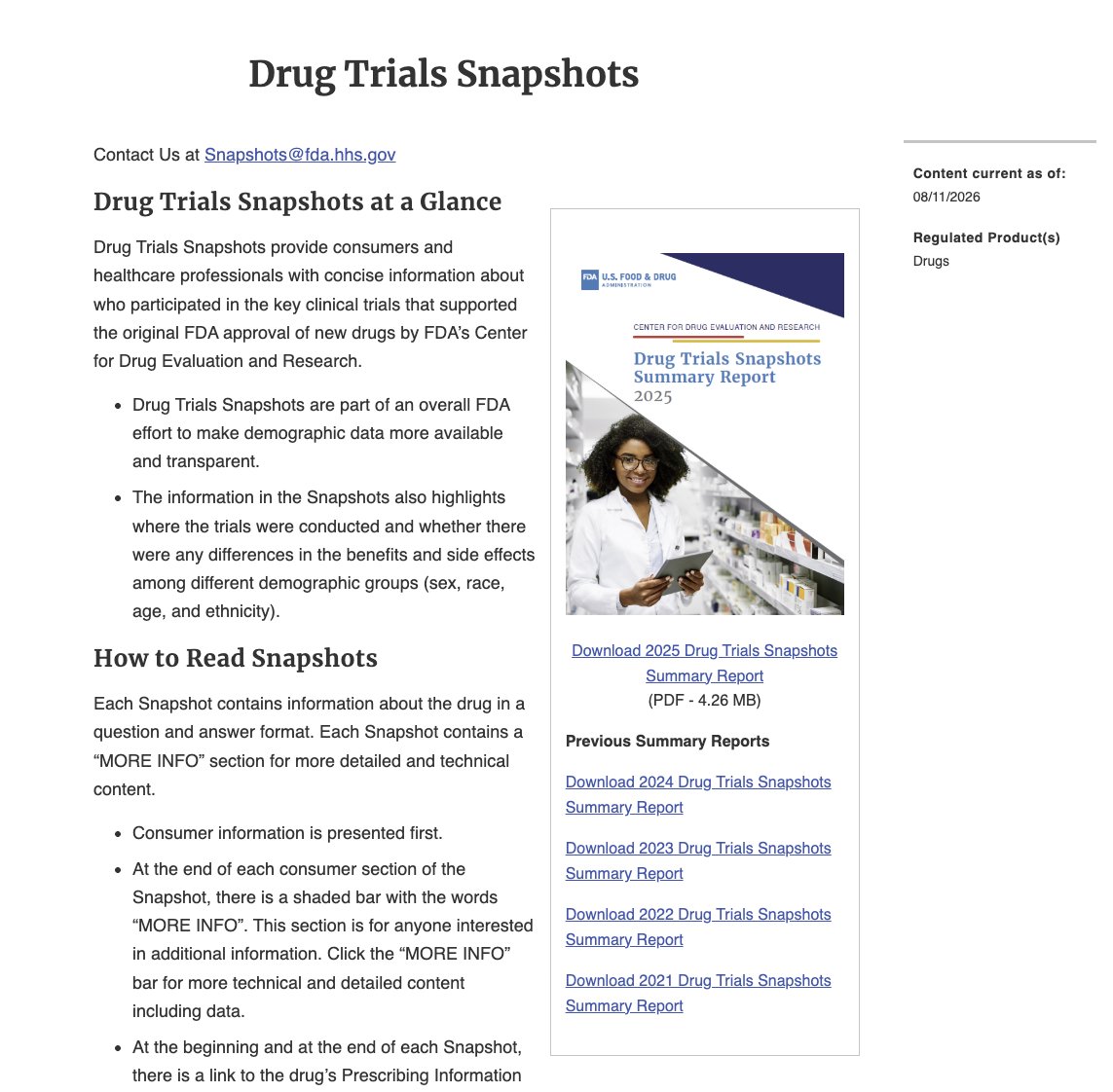 FDA Drug Trials Snapshots landing page